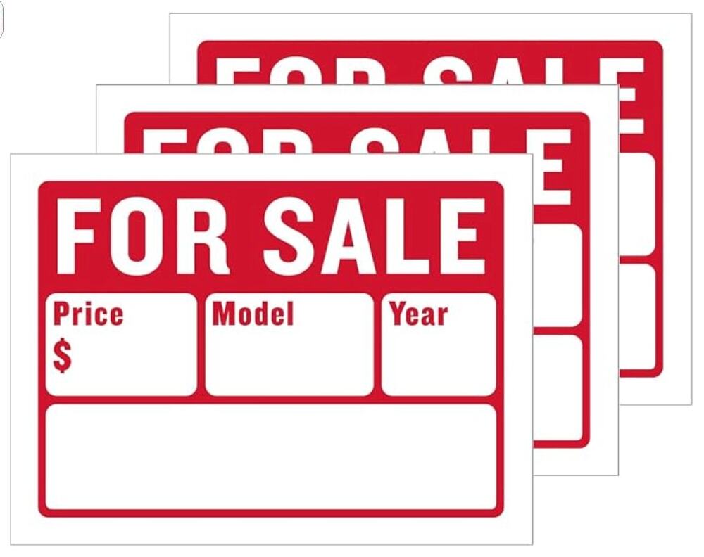 3-Pack Large Customizable 'Car For Sale' Signs, Weatherproof Plastic